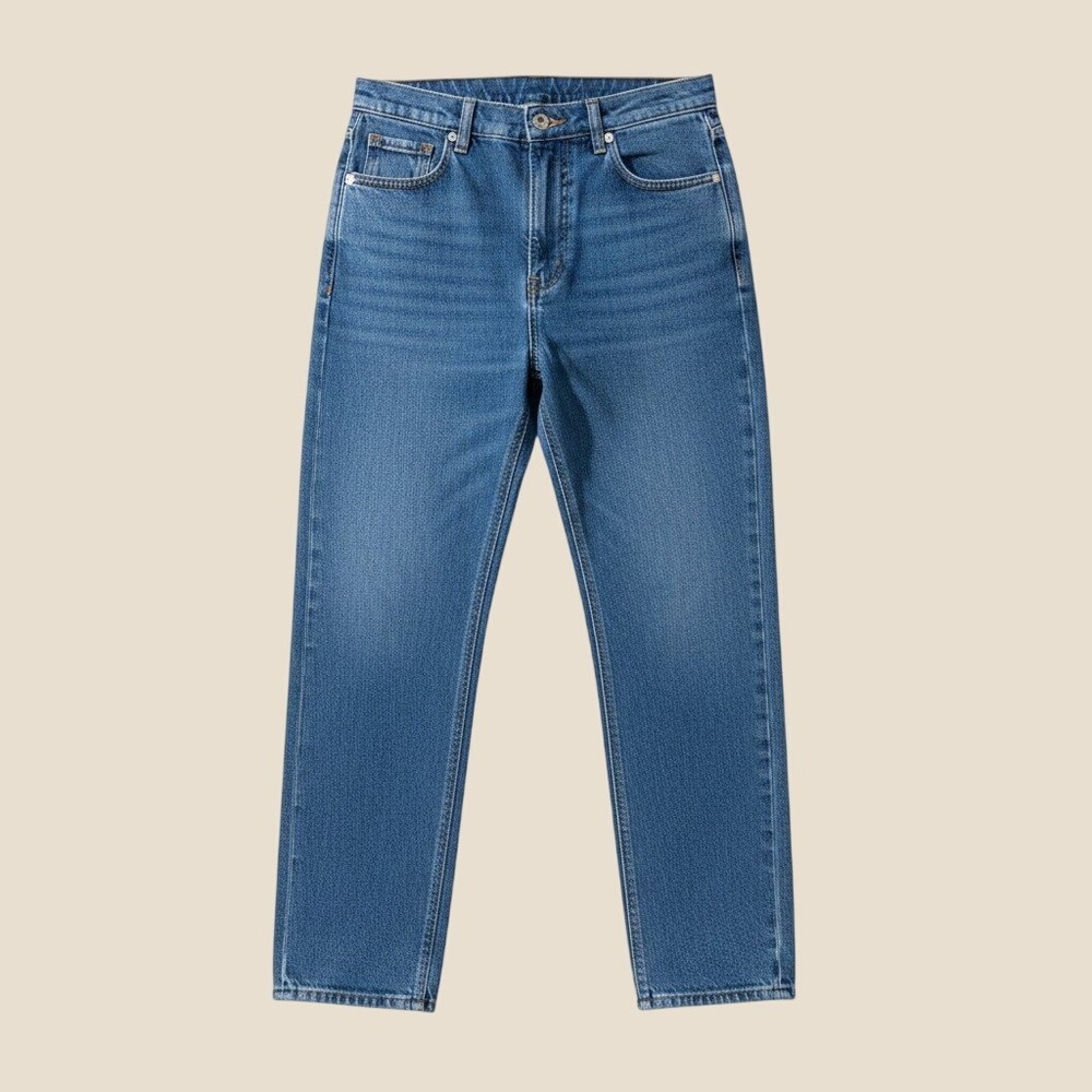 Chipre Blue High Waisted Straight Leg Jeans Medium Wash Heart Detail 28 x 27